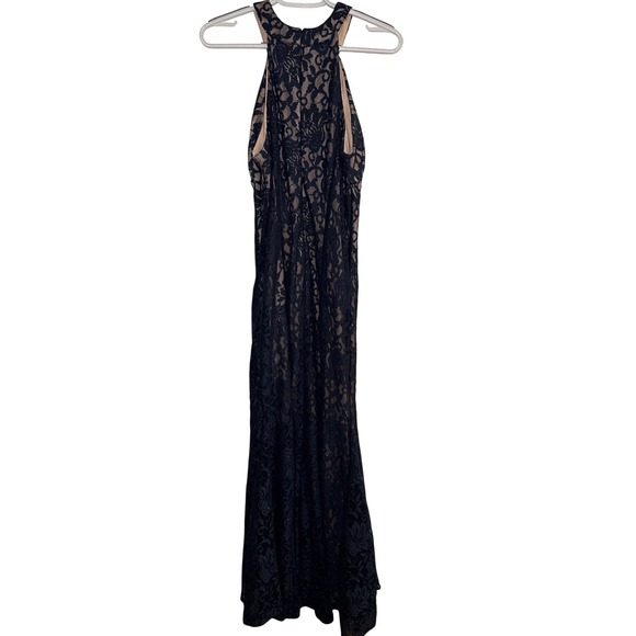 Nightway Navy Floral Lace Halter Neck Gown Maxi Dress 10 Event Prom Hoco - Picture 5 of 13